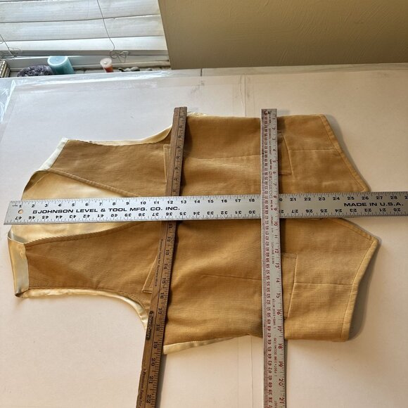 Vintage Corduroy Mens Vest 1970s Tan Satin Back & Button Front Pockets Medium - Picture 3 of 8